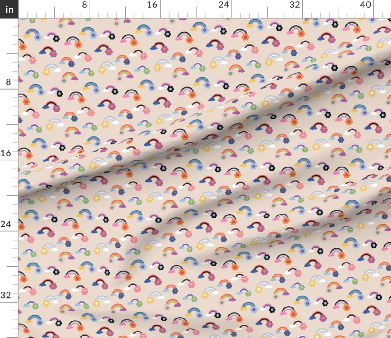 Lgbtqia Pride Smile Flower Rainbow Flag Gay Queer Inclusive Month Retro Clouds Custom Printed Fabric by Spoonflower Various Fabrics by the Yard or Fat Quarter